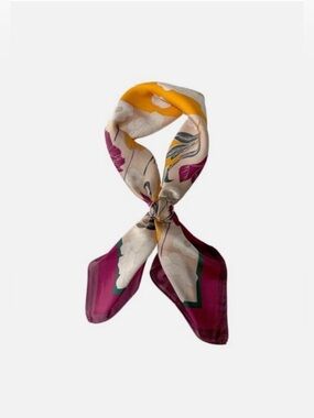 Satiny Scarf 27x 27 E1-Orange Purple Hundred Flowers Feminine Classic Floral